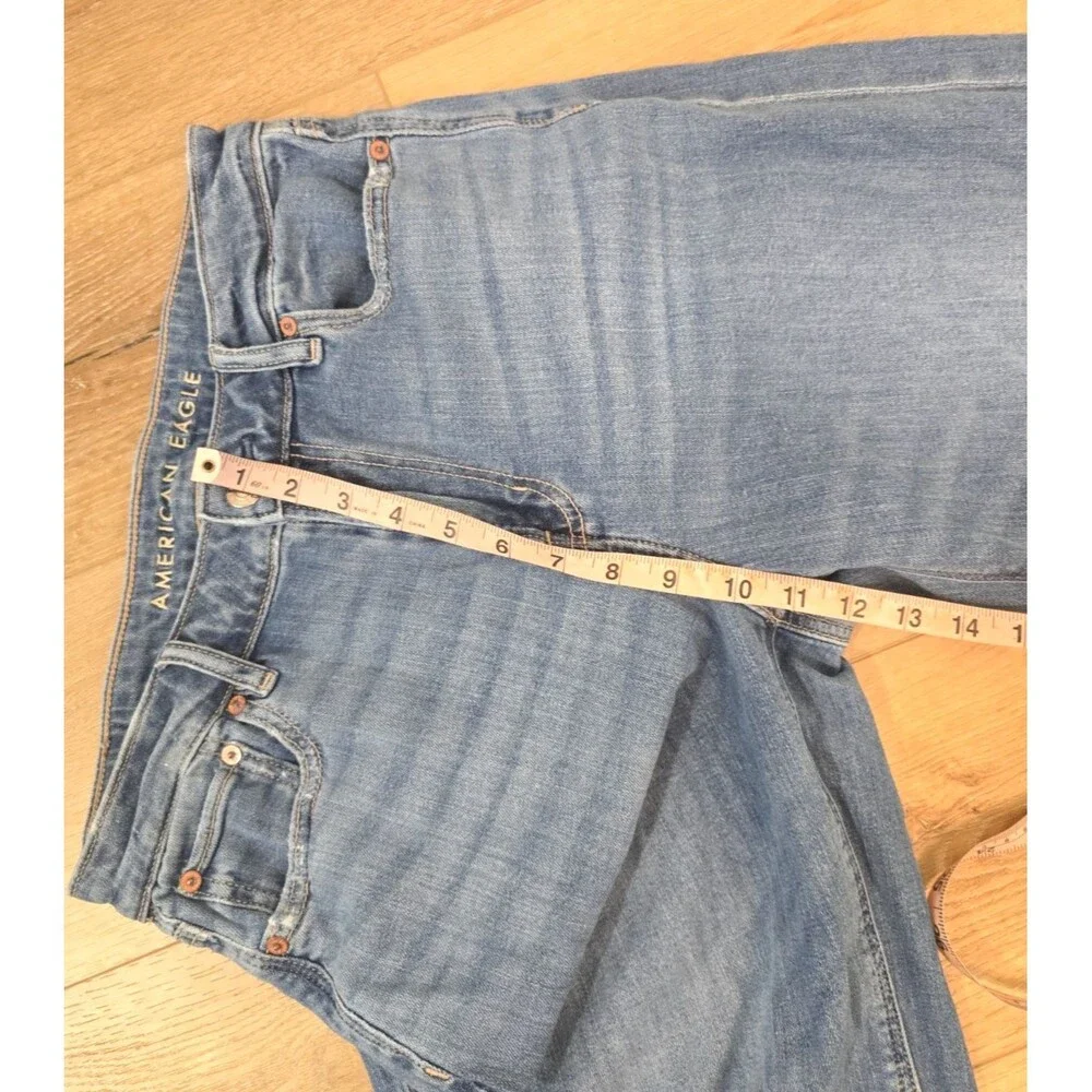 American Eagle Jeans Womens Sz 4T 30 Blue Super High Rise Baggy Wide Leg Stretch
